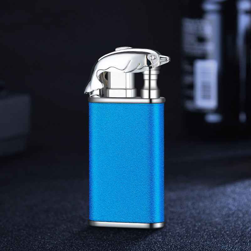Sarah Express Blue Flame Metal Lighter - Windproof Butane Lighter with Dolphin Dragon Design
