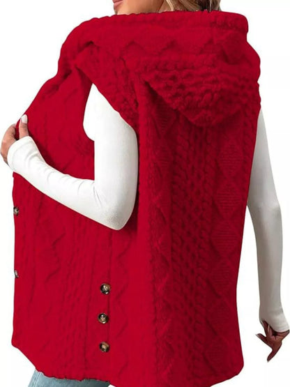 Sarah Express Women's Hooded Button-Up Sherpa Vest Coat