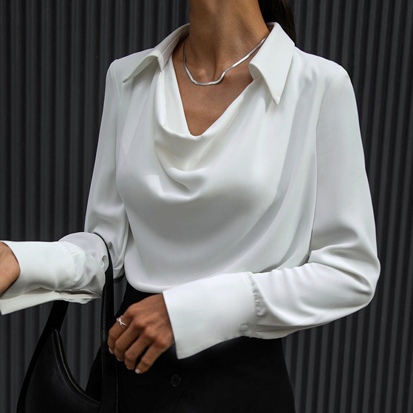 Sarah Express Women's Long Sleeve Shirt Irregular Drape Collar Polyester