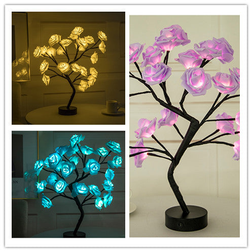 Sarah Express Rose Flower LED Table Lamp - USB Battery Operated Bonsai Tree Night Light for Bedroom Home Decor Set4