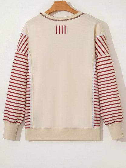 Sarah Express Women's Stripe Sleeve Patchwork Casual Sweatshirt