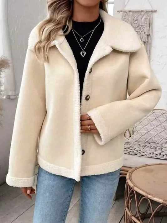 Sarah Express Women's Plus Size Fleece Button-Down Outerwear Apricot