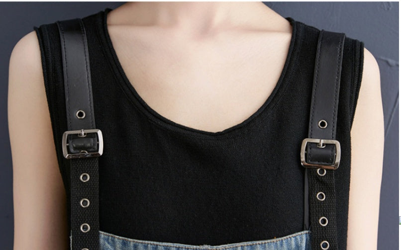 Sarah Express Women's Denim Overalls with Adjustable Suspenders Casual Jumpsuit Romper