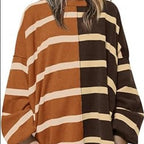 Sarah Express Women's Striped Knit Sweater Long Sleeve Pullover Loose Fit Acrylic