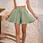 Sarah Express Women's Summer Elastic Waist Culottes Shorts Solid Color