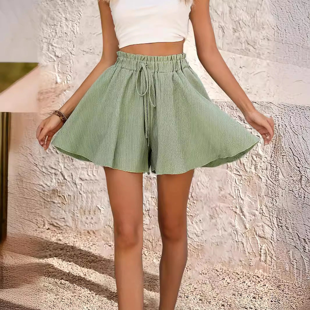 Sarah Express Women's Summer Elastic Waist Culottes Shorts Solid Color