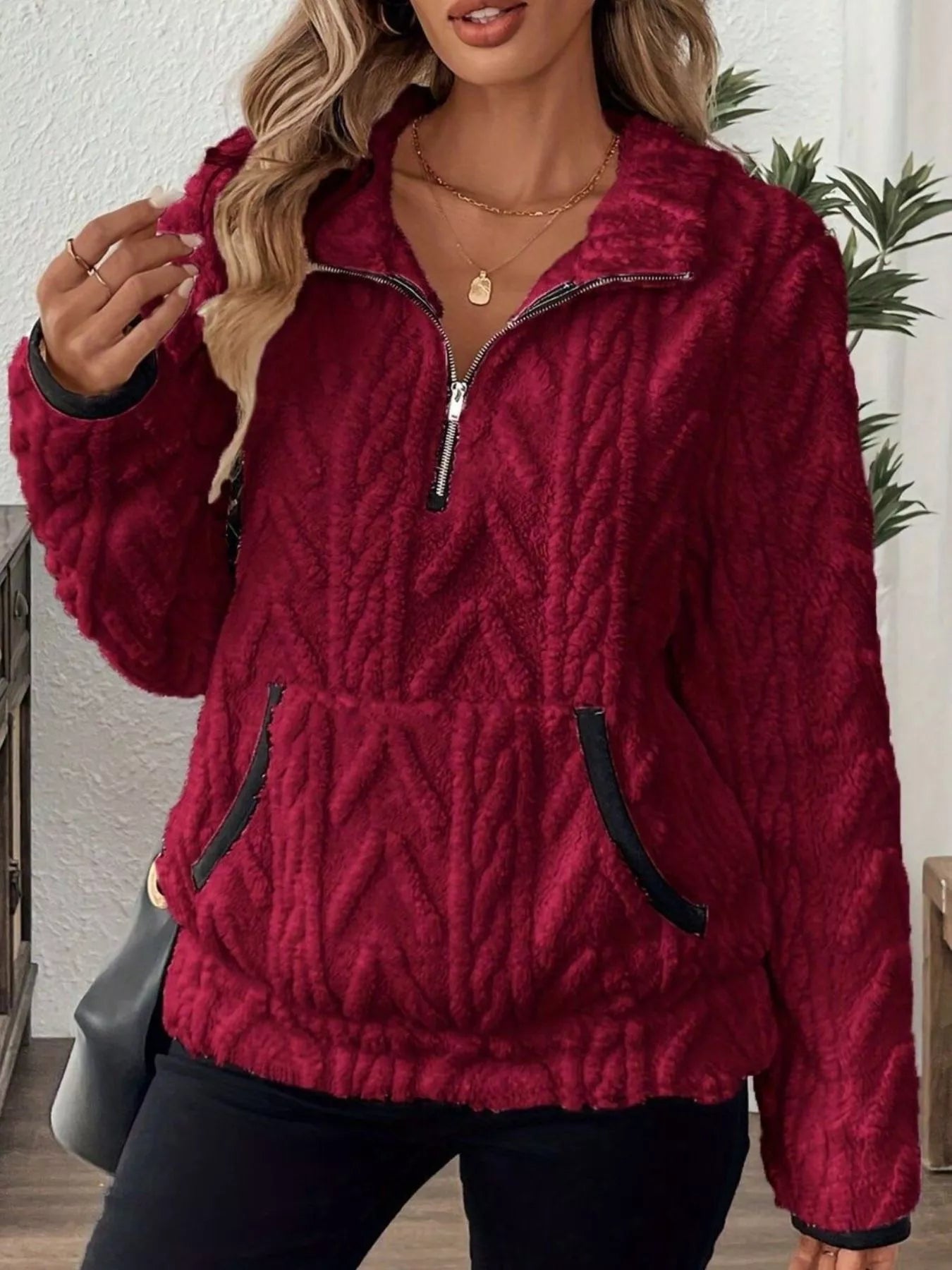 Sarah Express Women's Half Zip Kangaroo Pocket Sweatshirt Plus Size