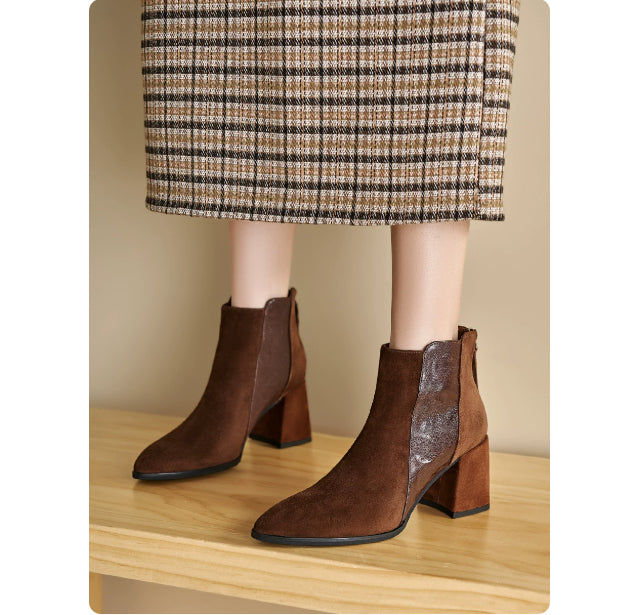 Sarah Express Women's Minimalist British-Style Short Ankle Boots with Back Zipper | Suede Leather