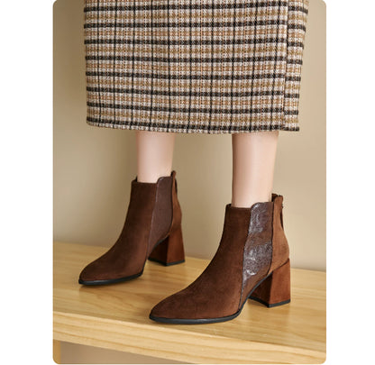 Sarah Express Women's Minimalist British-Style Short Ankle Boots with Back Zipper | Suede Leather