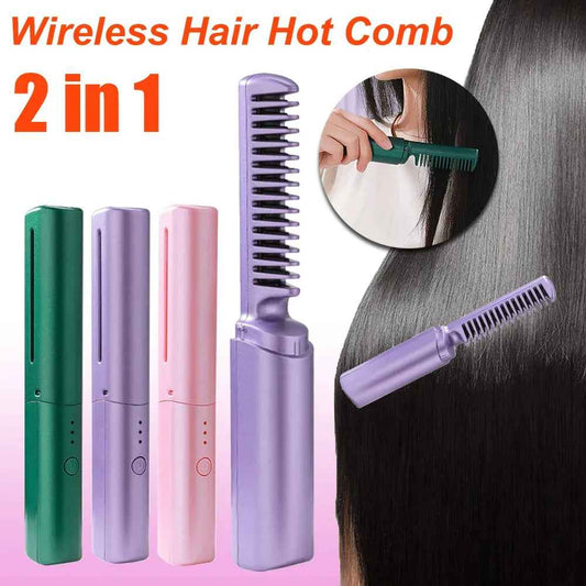 Sarah Express Wireless Hair Straightener Brush - Professional Cordless Straightening & Curling Comb with Fast Heating & Negative Ion Technology