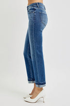 Sarah Express Women’s Mid Rise Cuffed Ankle Straight Jeans
