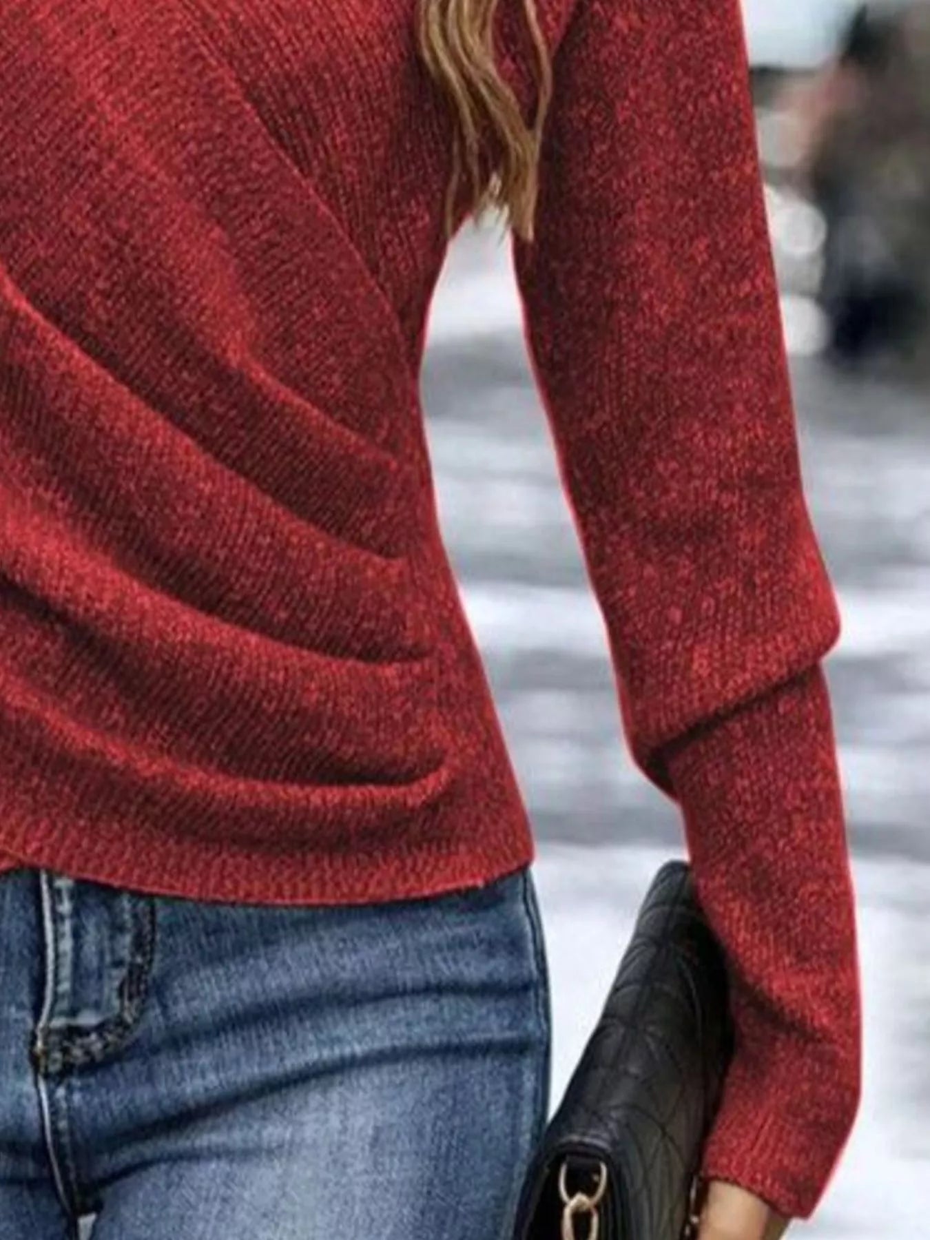 Sarah Express Women's Surplice Long Sleeve Knit Top