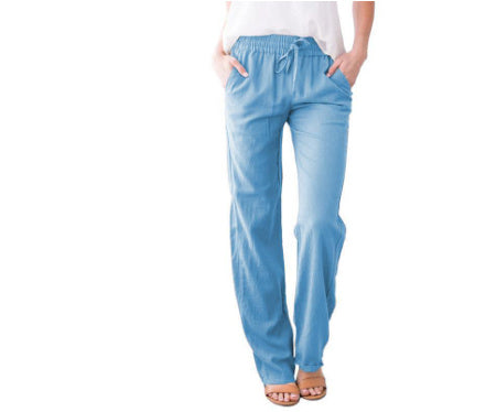 Sarah Express Women's Elastic Waist Loose Straight Leg Casual Trousers