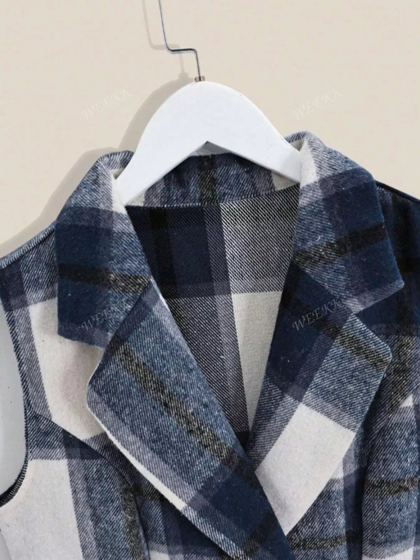 Sarah Express Women's Plaid Double-Breasted Sleeveless Blazer Dress