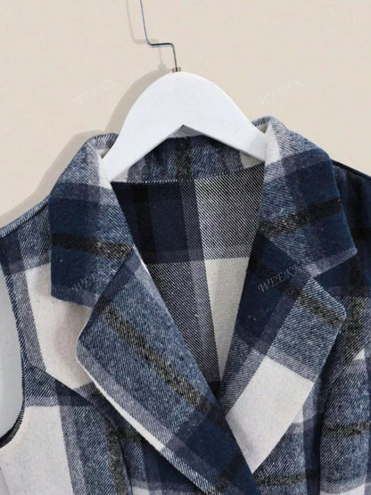 Sarah Express Women's Plaid Double-Breasted Sleeveless Blazer Dress