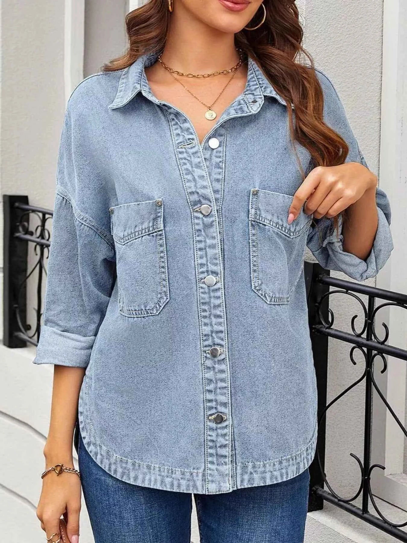 Casual Button Up Loose Fit Denim Jacket