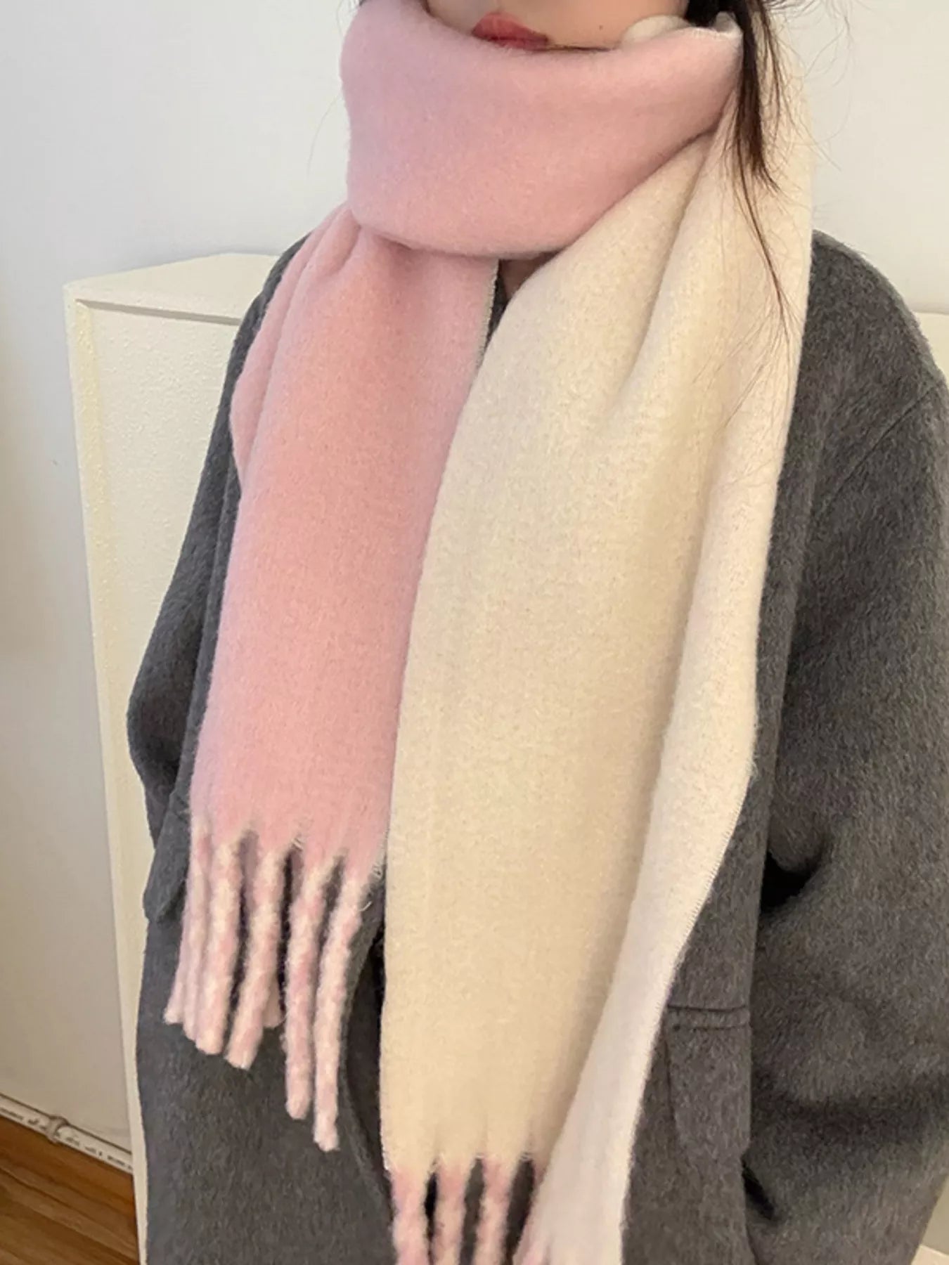 Sarah Express Women's Color Block Fringe Winter Scarf Pink ONESIZE