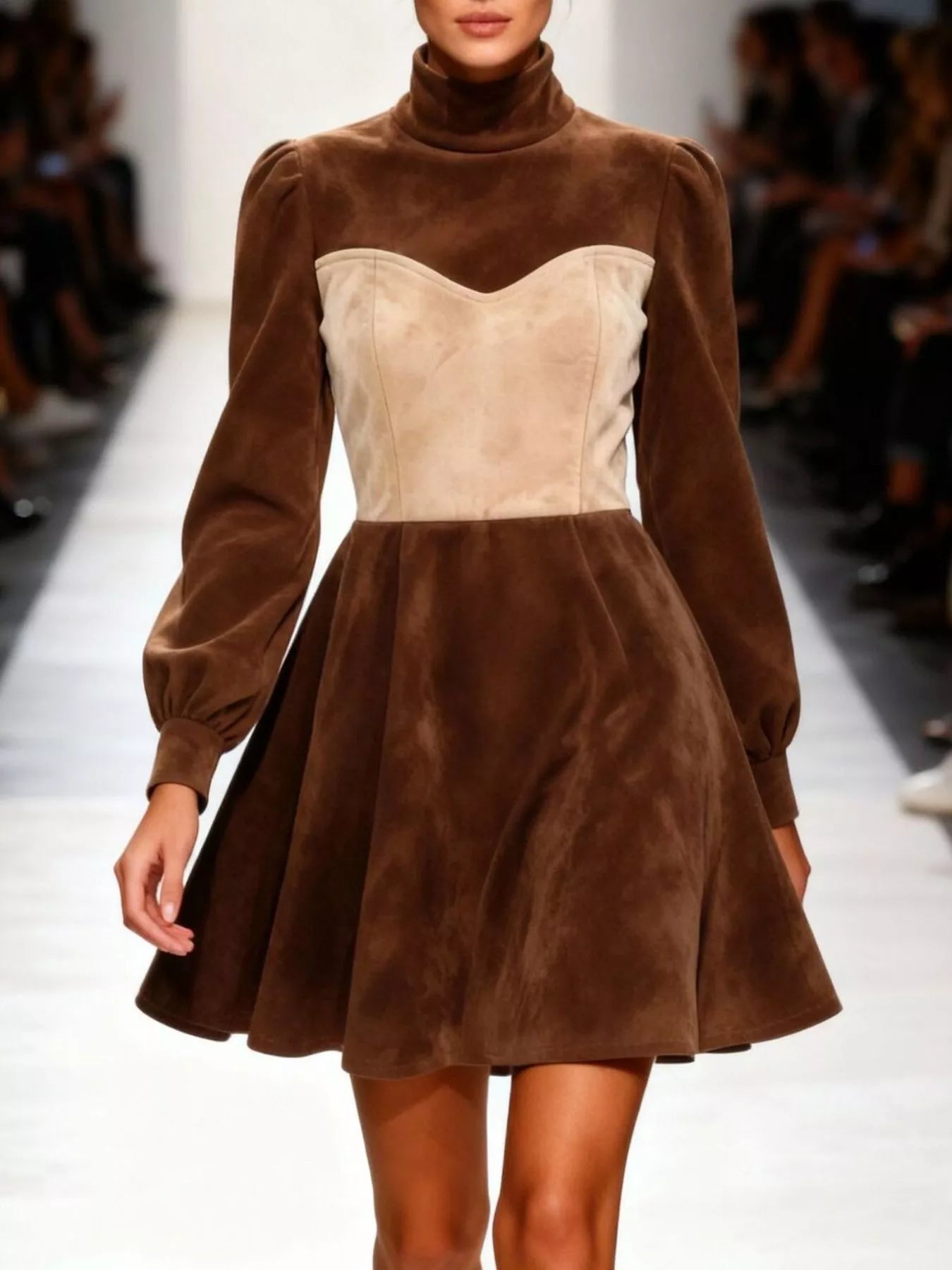 Sarah Express Women's Turtleneck Long Sleeve Mini Dress Dark Brown