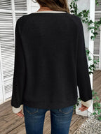 Sarah Express Women's Ribbed Knit Two-Tone Button Front Top