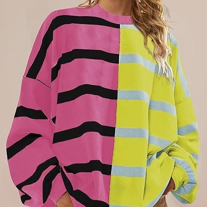 Sarah Express Women's Striped Knit Sweater Long Sleeve Pullover Loose Fit Acrylic