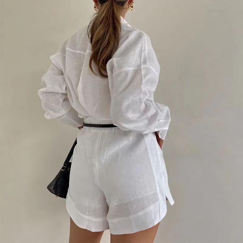 Sarah Express Women's Long Sleeve Blazer and Shorts Two-Piece Suit Set Professional Casual
