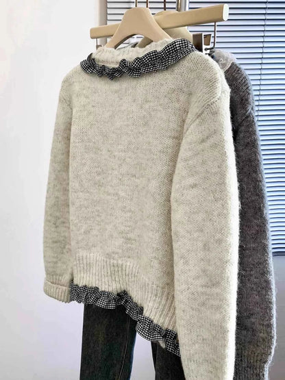 Sarah Express Women's Ruffle Trim Button Up Cardigan - Cozy Knit Sweater