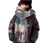 Sarah Express Rainbow Plaid Tassel Scarf Color Block Oversized Shawl Wrap