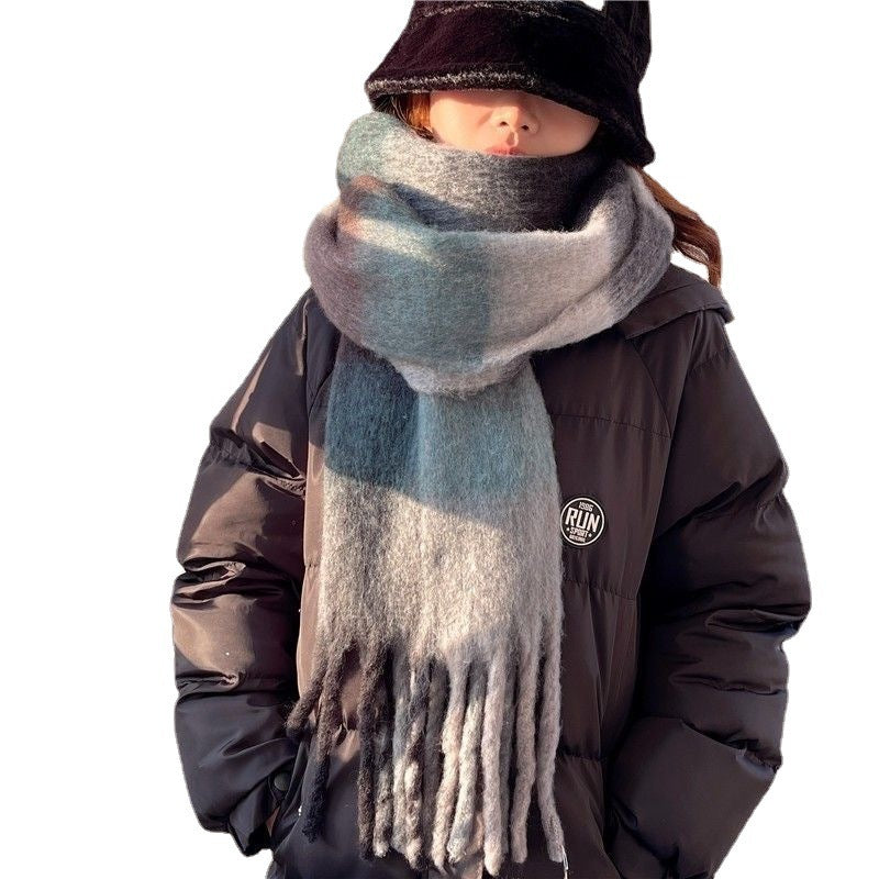 Sarah Express Rainbow Plaid Tassel Scarf Color Block Oversized Shawl Wrap
