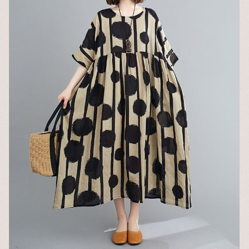 Sarah Express Printed Cotton Blend Short Sleeve Dress Loose Fit One Size