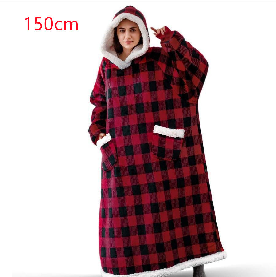 Sarah Express Oversized Wearable Blanket Hoodie with Pockets - Ultra Plush TV Blanket for Women & Men 150cm red black grid One Size