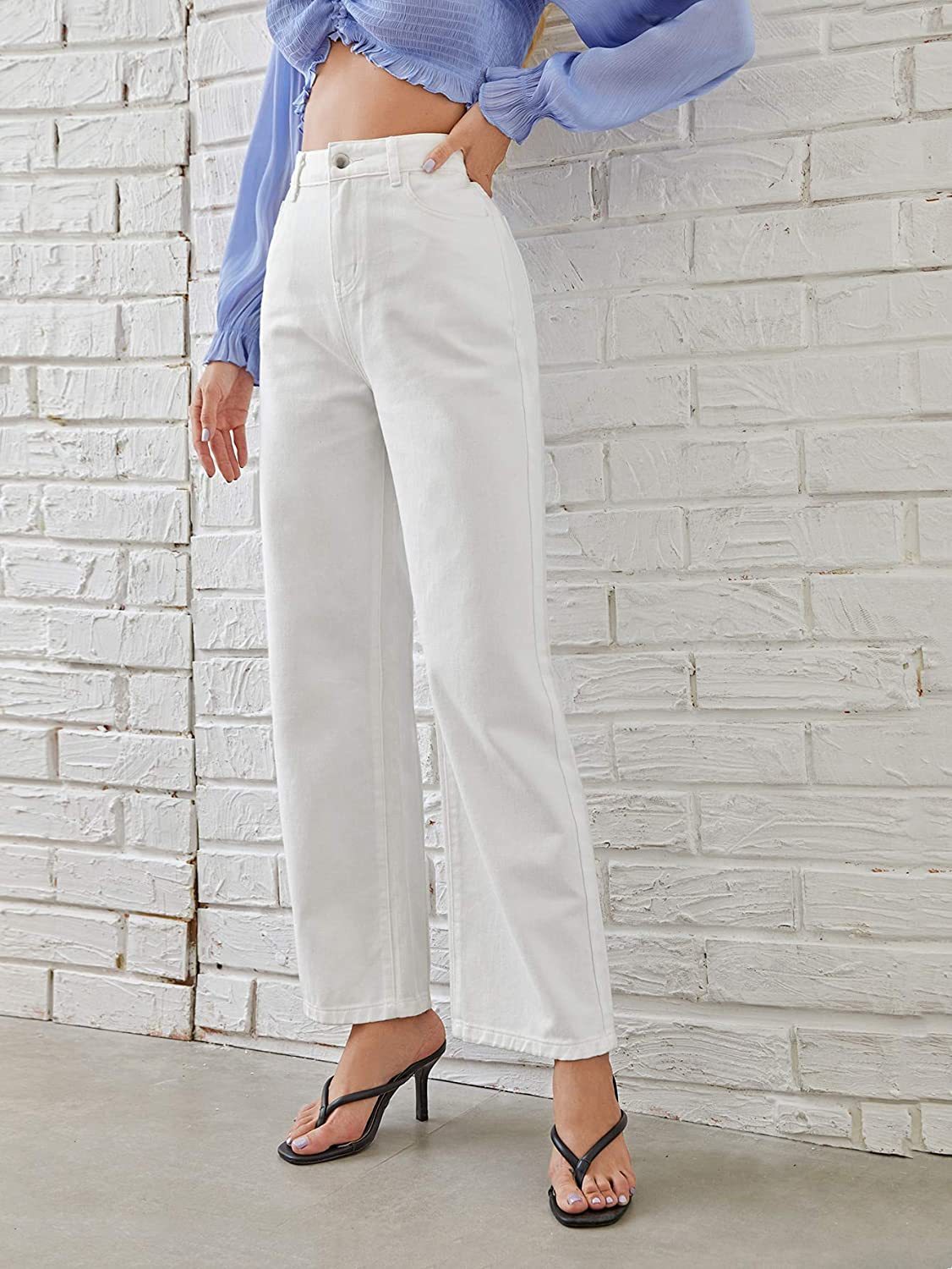 Sarah Express Women's Mid-Waist Straight Leg Jeans - Washed Cotton Denim S-5XL Available in 9 Colors