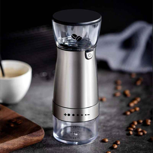 Sarah Express USB Rechargeable Electric Coffee Grinder - Stainless Steel Burr Mill with 5 Speed Settings