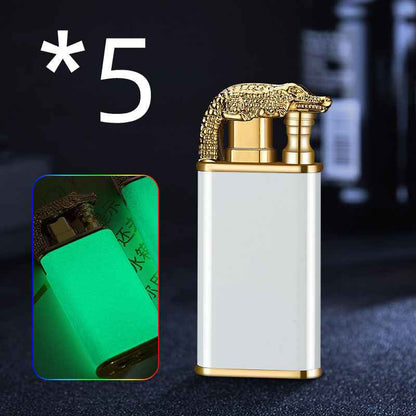 Sarah Express Blue Flame Metal Lighter - Windproof Butane Lighter with Dolphin Dragon Design Luminous crocodile 5PCS