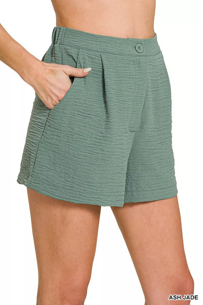 Sarah Express Women's Woven Airflow Back Elastic Waist Shorts ASH JADE
