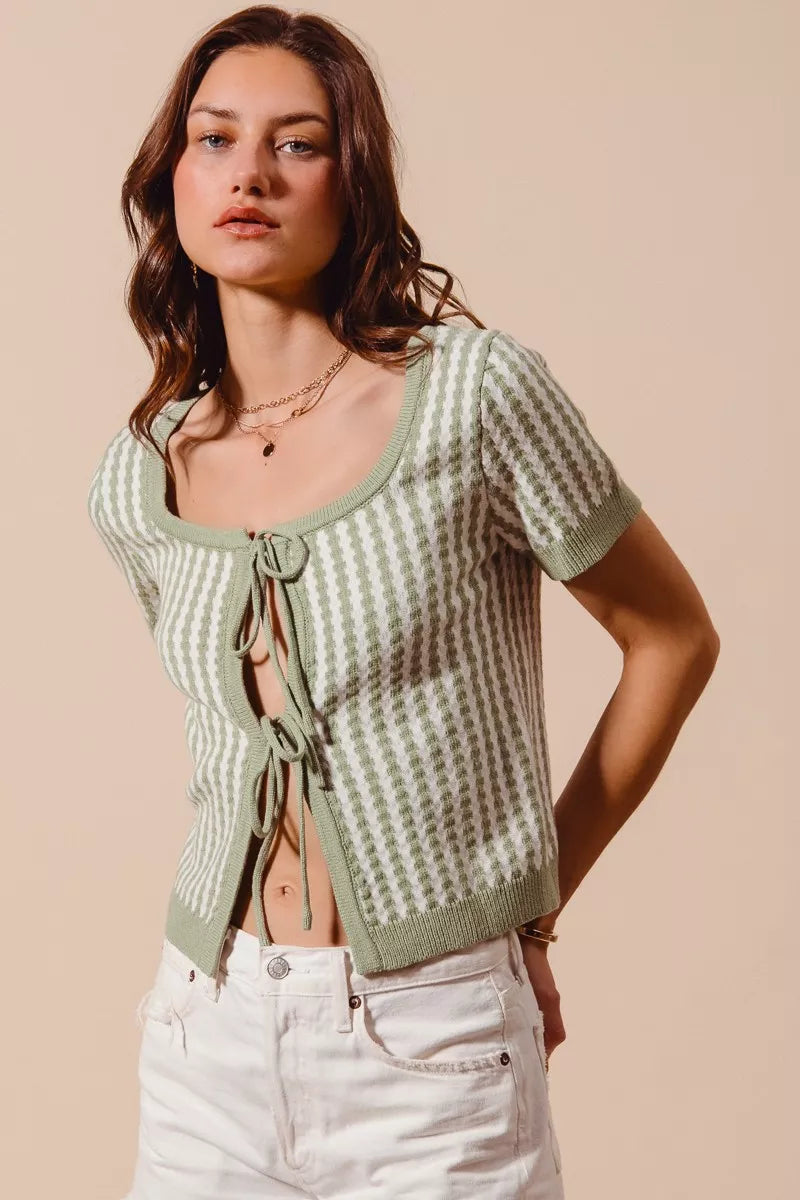 Sarah Express Women's Tie Front Textured Vertical Stripe Knit Cardigan