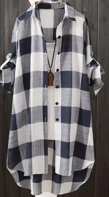 Sarah Express Women's Plus Size Plaid Button Up Shirt Long Sleeve Collared Top