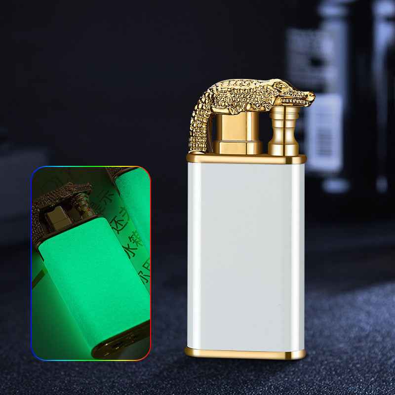 Sarah Express Blue Flame Metal Lighter - Windproof Butane Lighter with Dolphin Dragon Design Luminous crocodile 1PCS