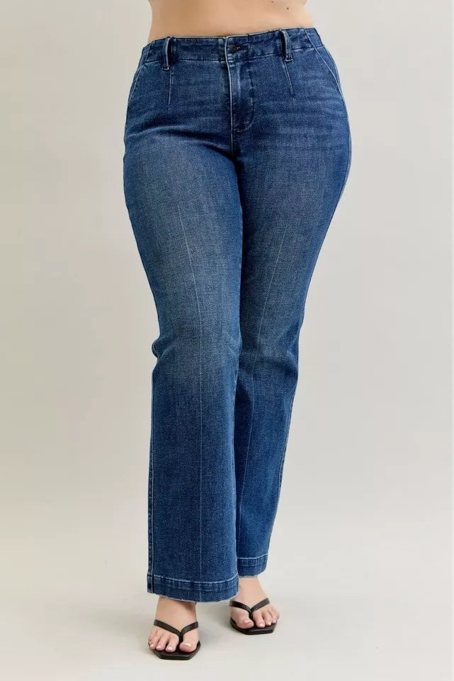 Sarah Express Women’s Plus Size Mid Rise Bootcut Jeans with Welt Pockets
