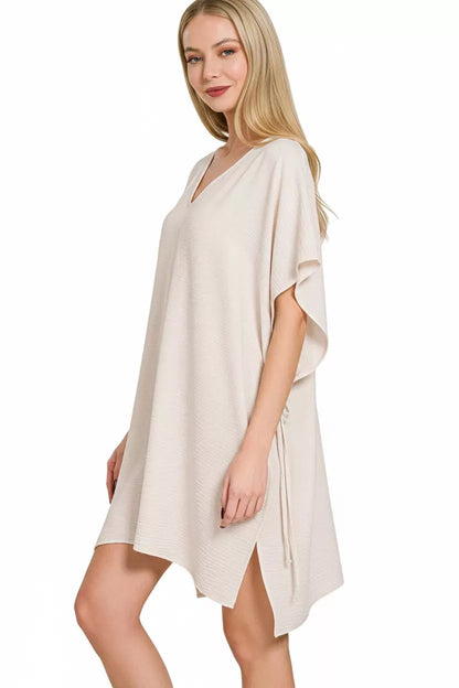 Sarah Express Women's Woven Airflow Tie Side Cover Up - Lightweight Beach & Pool Coverup
