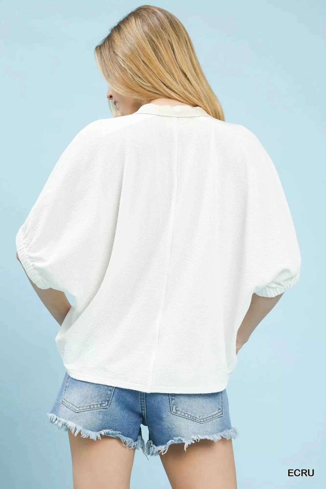 Sarah Express Women's Contrast Collar V-Neck Top - Rayon Blend Casual Blouse