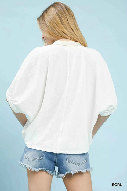 Sarah Express Women's Contrast Collar V-Neck Top - Rayon Blend Casual Blouse