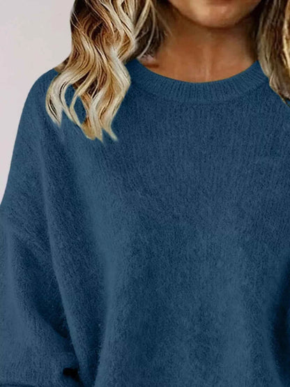 Sarah Express Women's Round Neck Dropped Shoulder Sweater - Plus Size