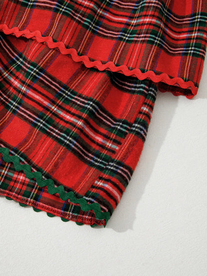 Sarah Express Women's Plaid Print Tiered Bubble Sleeve Mini Dress