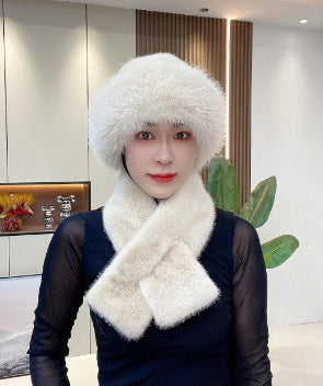 Sarah Express Women's Plush Winter Hat Scarf Set Dome Cap Warm Windproof