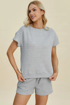 Sarah Express Women’s Plus Size Textured Top and Shorts Lounge Set
