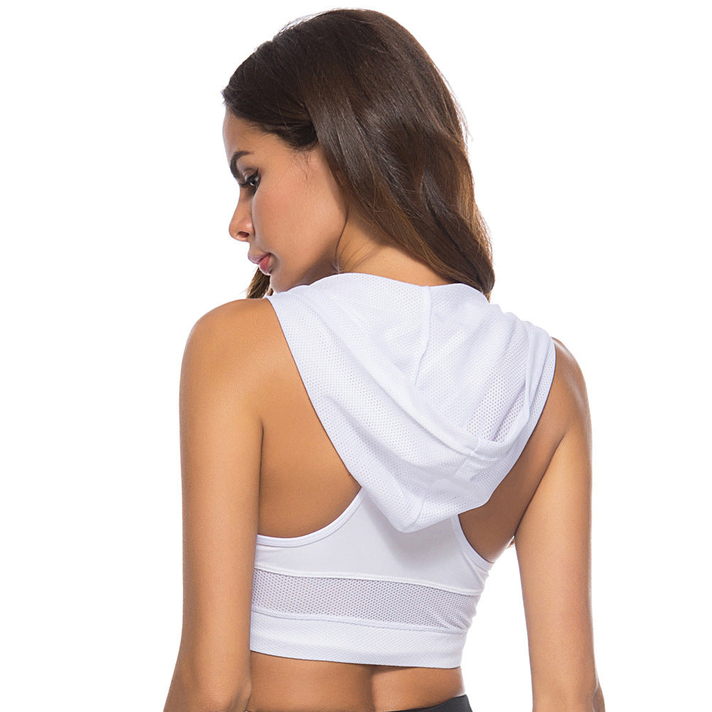 Sarah Express Women's Hooded Sports Bra Yoga Vest - Quick-Drying Shockproof Running Crop Top