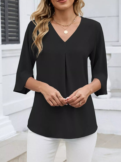 Sarah Express Women's V-Neck 3/4 Sleeve Blouse