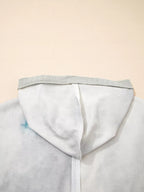 Sarah Express Women's Floral Patched Waffle Textured V Neck Casual Hooded Top