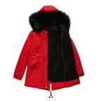 Sarah Express Women's Mid-Length Cotton Padded Hooded Parka Coat Loose Fit Winter Jacket