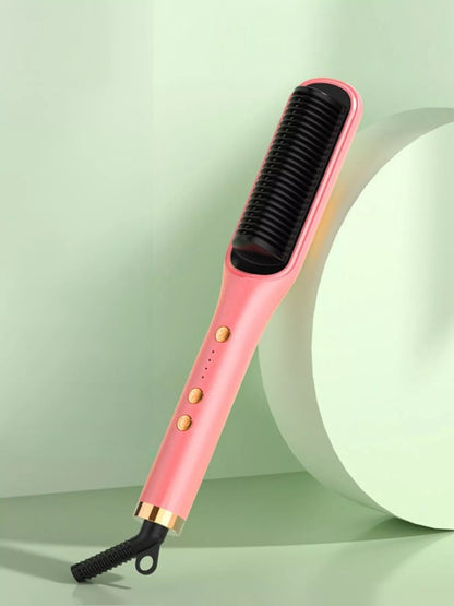 Sarah Express 2-in-1 Hair Straightener Brush Comb - Heating Straightening & Curling Tool Burnt Coral